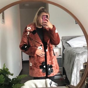 flower faux fur coat